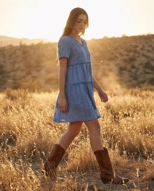 Bohera Celeste Textured Tiered Dress